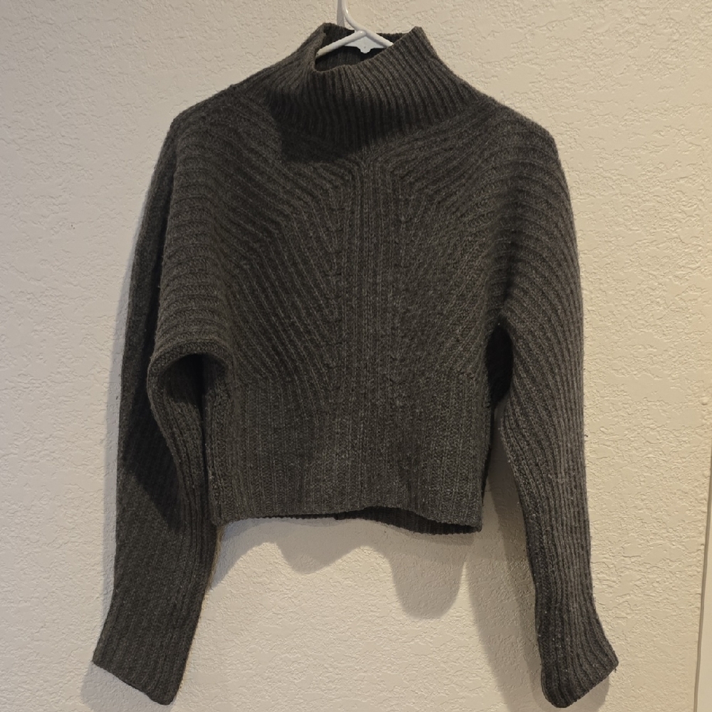 Theory Charcoal Ribbed Turtleneck Sweater